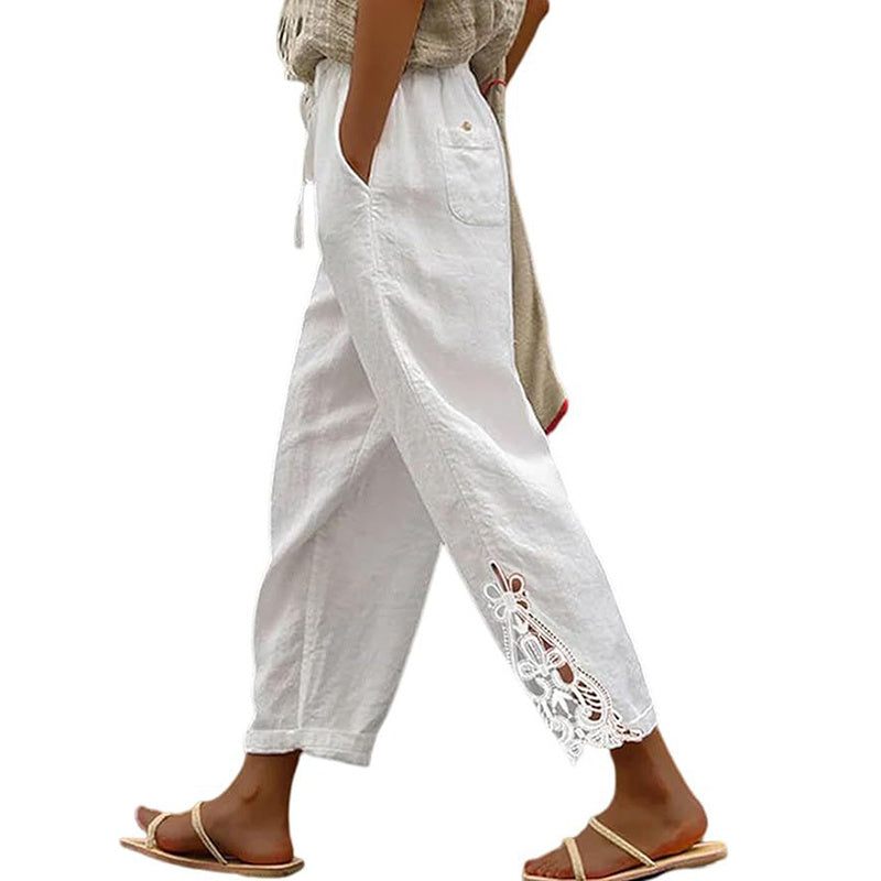 Women Casual Lightweight Drawstring Elastic Waist Pants With Pockets