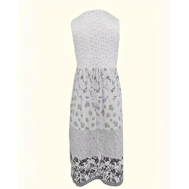 Women's Bohemian Floral Sleeveless Midi Dress Round Neck A-Line Summer Dress For Casual Or Dressy Occasions