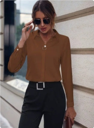 Fashionable Elegant Business Style Long Sleeve Shirt With Pearl Button