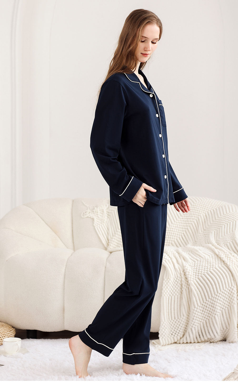 RONGTAI Cotton Womens Pajama Sets Comfy Fall Winter Pajama Set Long Sleeve Sleepwear 2 Pcs Pjs Nightwear S-XXL