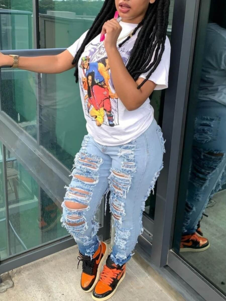 Women's Fashion Trend Ripped Stretch Jeans, Slim-fit Gradient Jeans, Suitable For All Kinds Of Wear, The Perfect Holiday Gift, Denim For Women