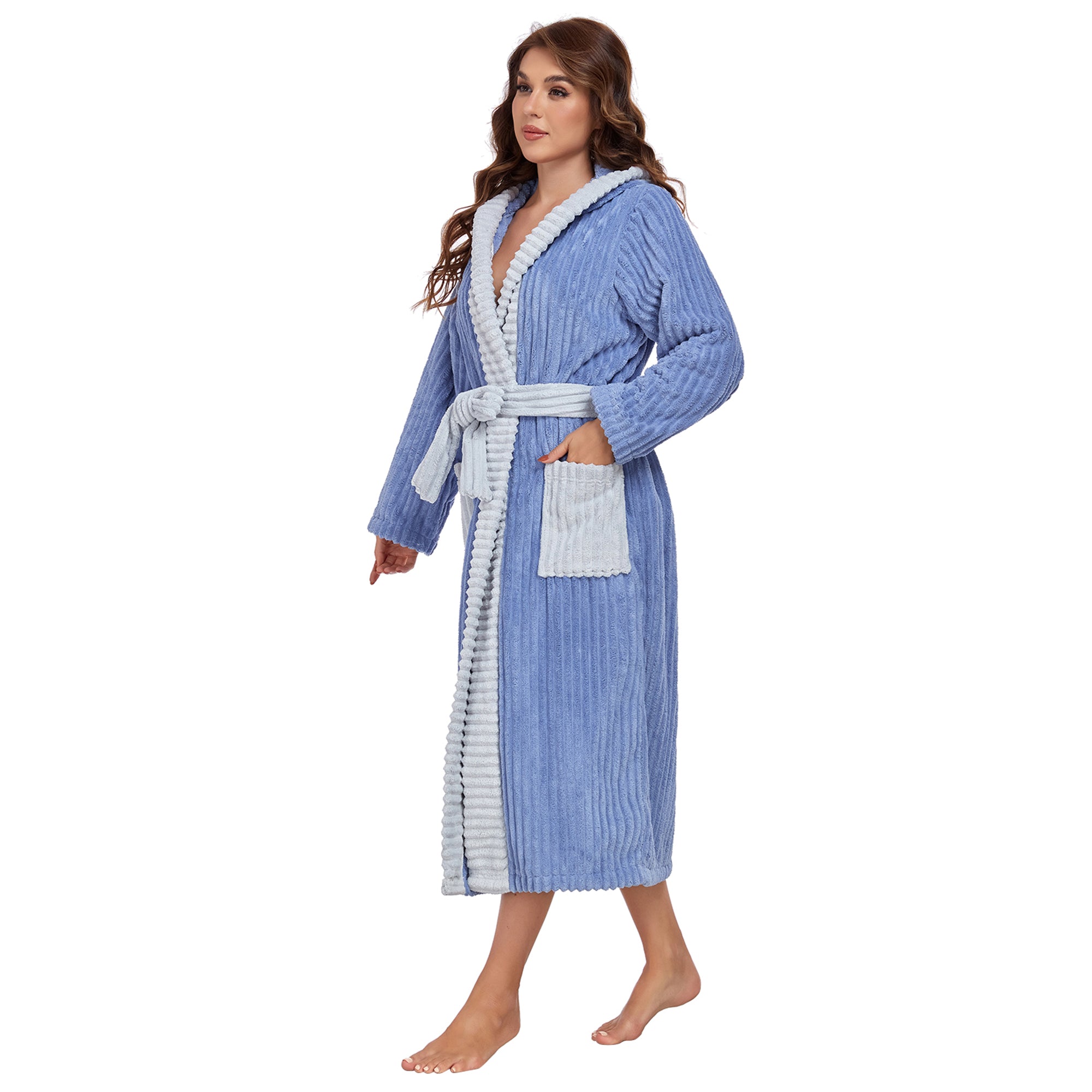 RONGTAI Luxury Plush Absorbency Robe For Women Extra Long Fleece Bathrobe With Hood & Pockets Warm Terry Cloth Loungewear