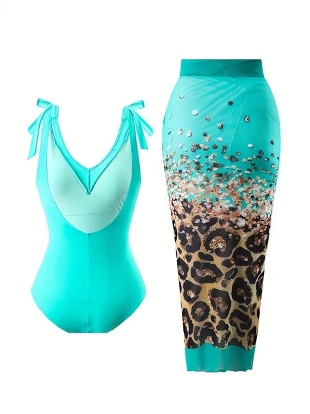 New European And American Style One-Piece Fashionable Sexy Swimsuit For Women, Slimming Retro Print, Popular Swimwear Set