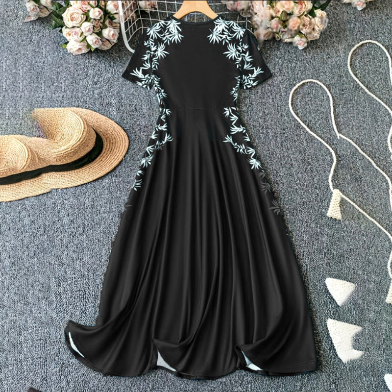 Women's Elegant Short Sleeve Maxi Dresses Casual Empire Waist Long Dress