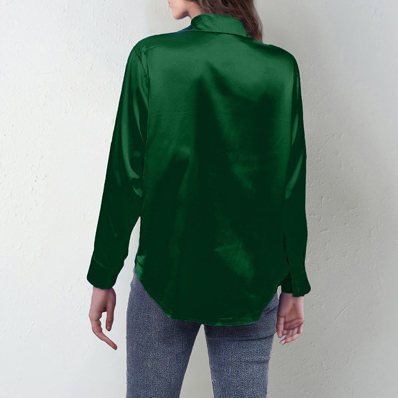 Women's Elegant Satin Lapel Shirt, Long Sleeve Button-Down Blouse For Casual And Office Wear