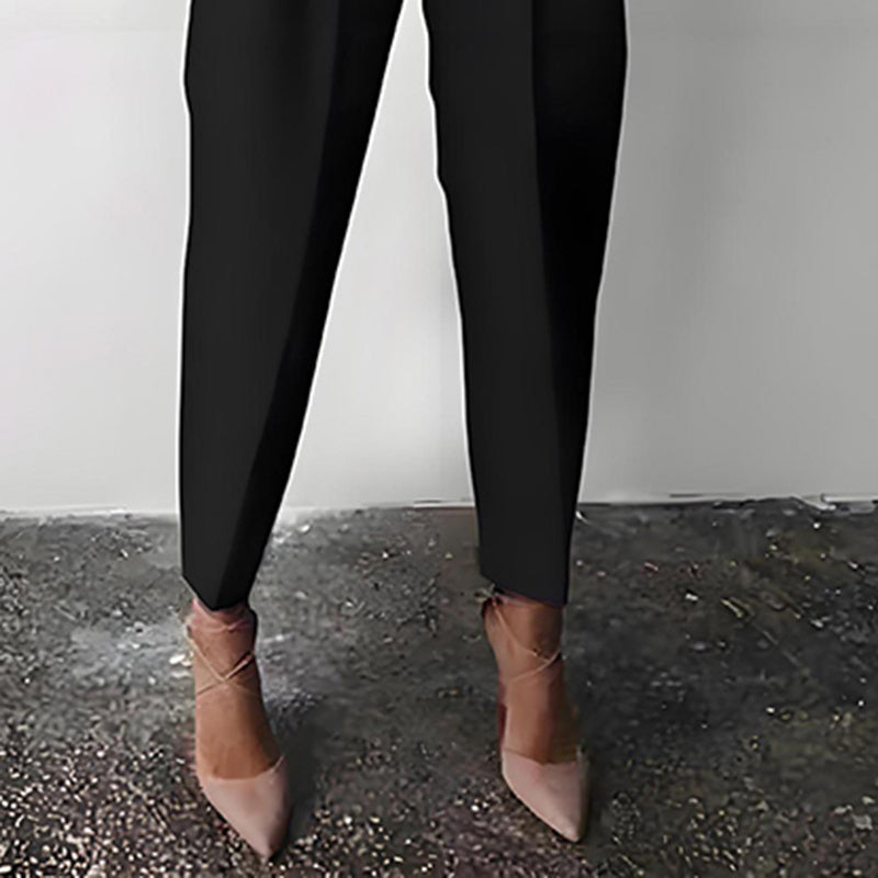 Women's Solid Color 2-Piece Set Round Neck Long Sleeve Top & Pleated Pants Loungewear For Spring & Fall