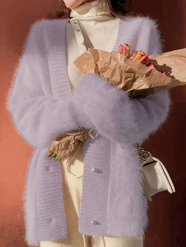 Mink Fleece Collar Sweater Coat Women White Outer Wear Loose And Lazy