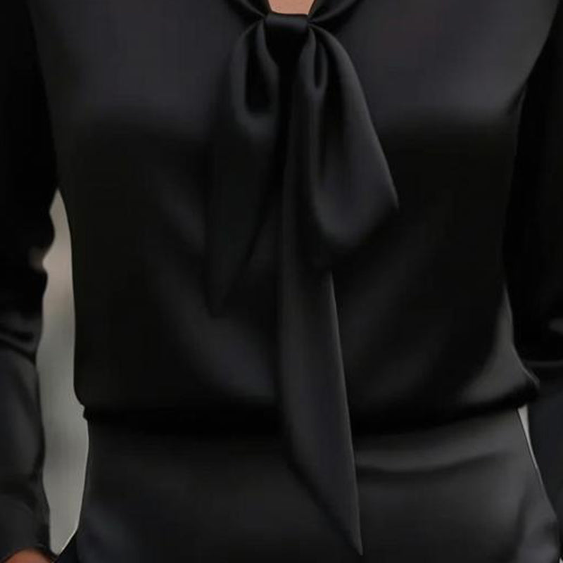Women's Elegant Blouse With Ribbon Detail, Long Sleeve Dressy Top For Business Casual Office