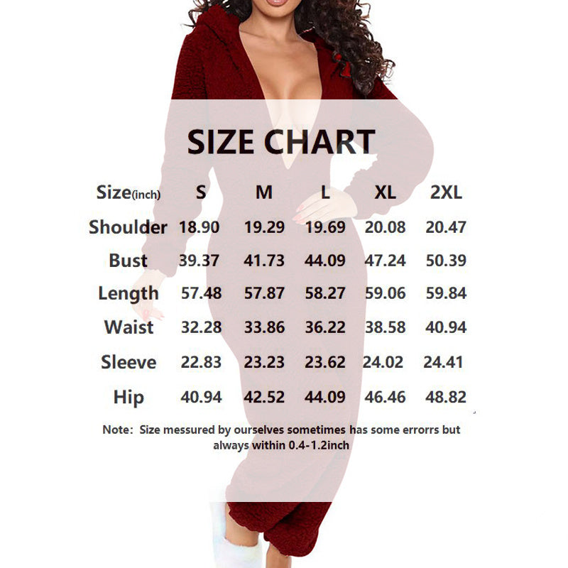 Women's Solid Color Plush Hooded Tracksuit Set Zip-Up Long Sleeve Top And Pants For Winter Loungewear
