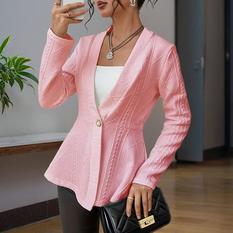 Women's Elegant V-Neck Long Sleeve Textured Beaded Button - Casual Spring & Fall Jacket
