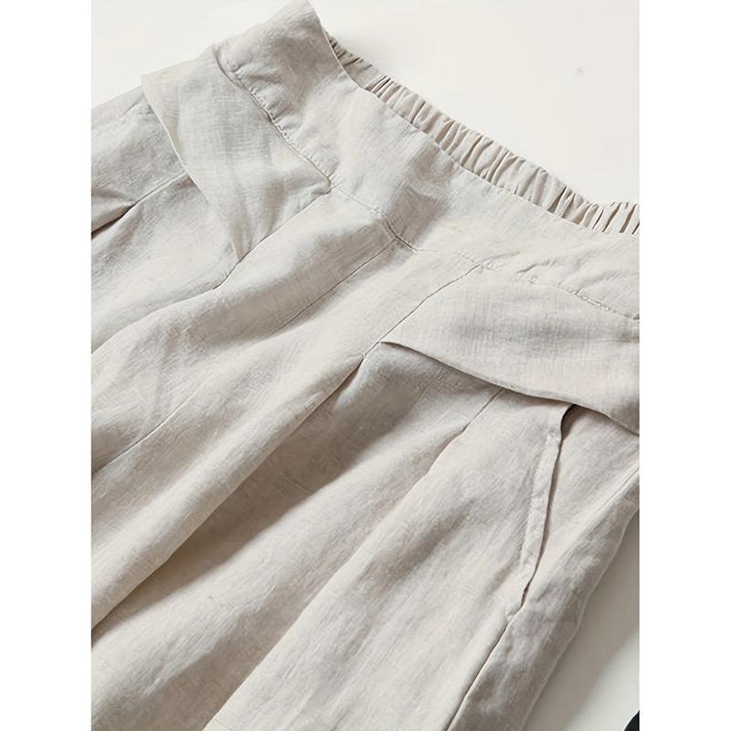 Women's Wide Leg Palazzo Pants Cotton Linen Elastic Waist Casual Pants Breathable Summer Trousers With Pockets