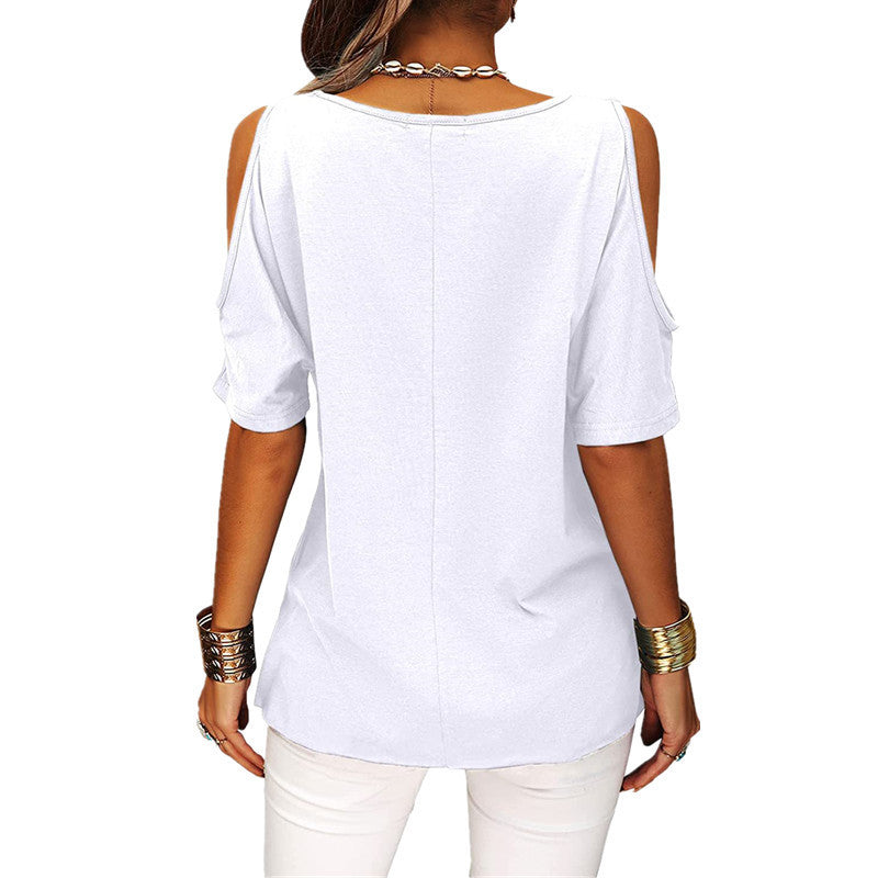 Womens Summer Trendy Shirts V Neck Cold Shoulder Tops Solid Color Casual Loose Sexy Blouse