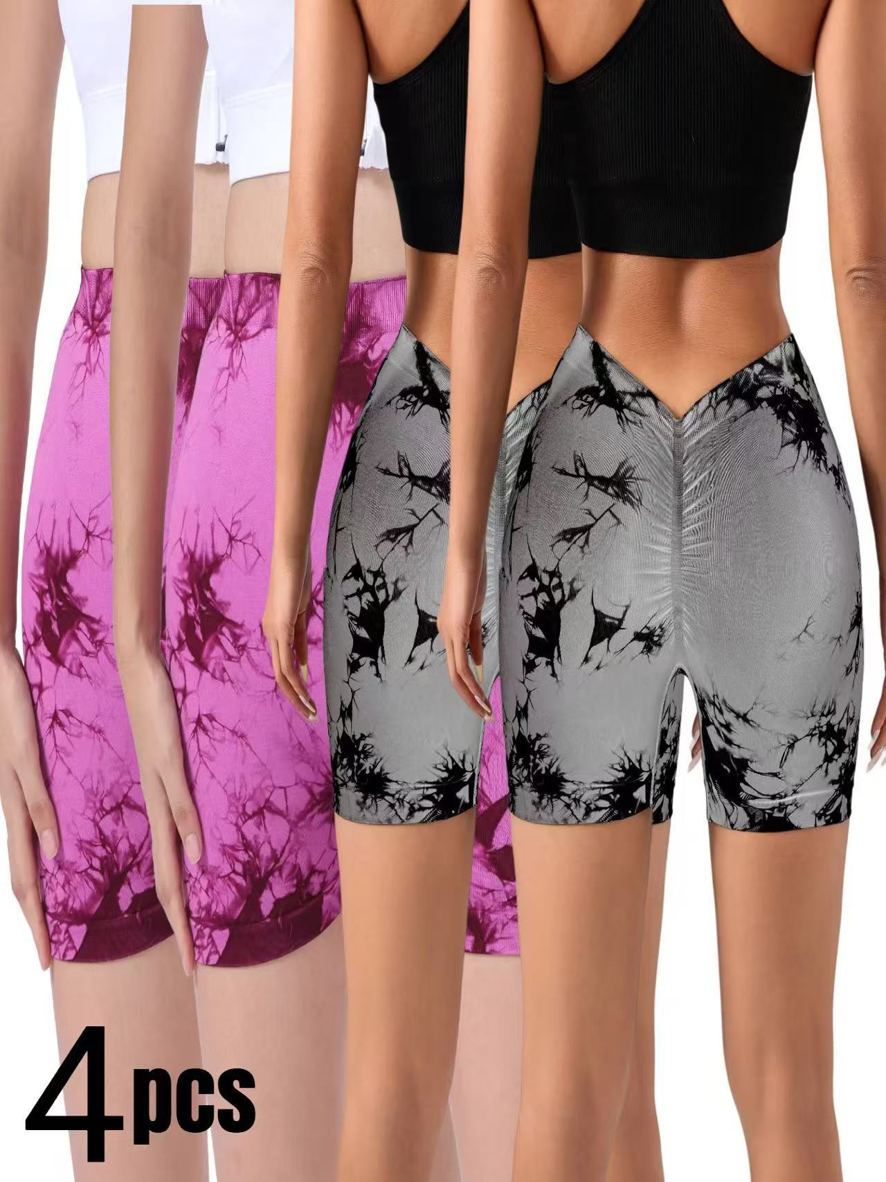 4 PACK Women Workout Shorts Tie Dye Womens Gym Scrunch Butt Lifting Workout Shorts