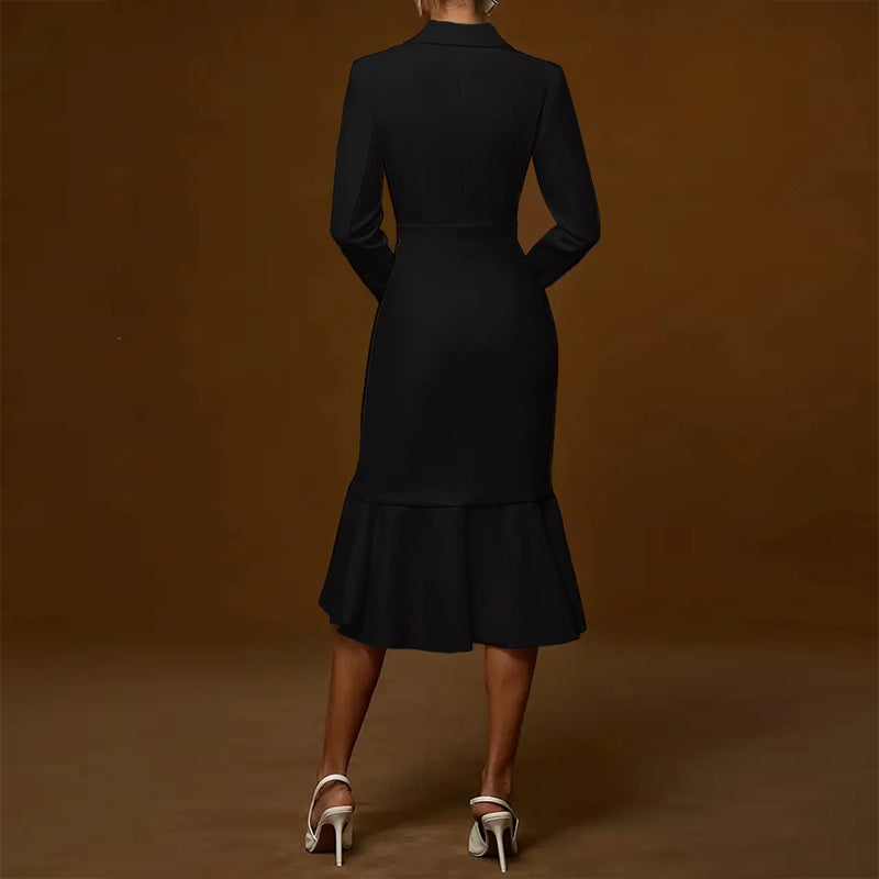 Women's Solid Color Notch Lapel Mermaid Dress Bodycon Office Dress With Asymmetrical Hem For Formal Events