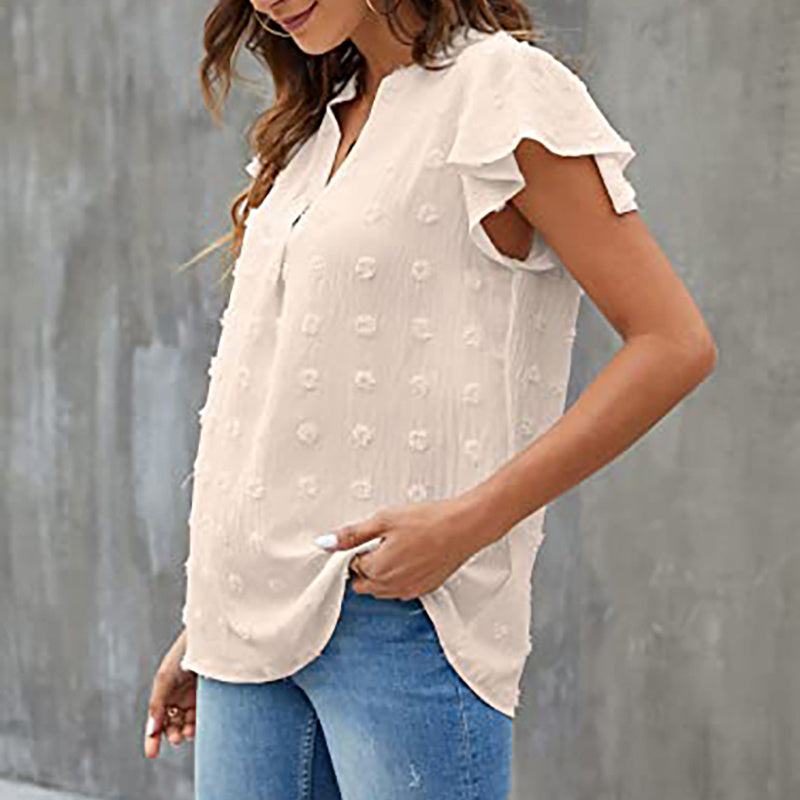 Women's Summer V Neck Ruffle Short Sleeve Blouse Business Office Casual Top Shirts