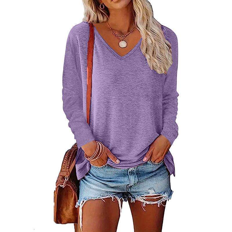 4 Pack Long Sleeve Tops For Women V Neck Dressy Basics Tees Casual Trendy Loose Fit T Shirts