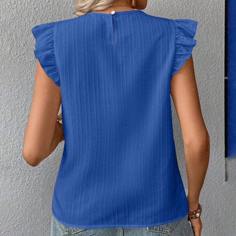 Women's Ruffle Short Sleeve Summer Tops Cute Crew Neck Floral Crochet Blouses Shirts