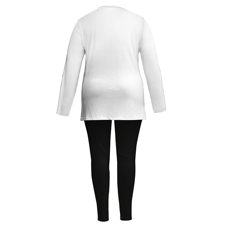 Women's Round Neck Printed Slit Long Sleeve Top & Long Pants Set - Casual Loungewear Outfit