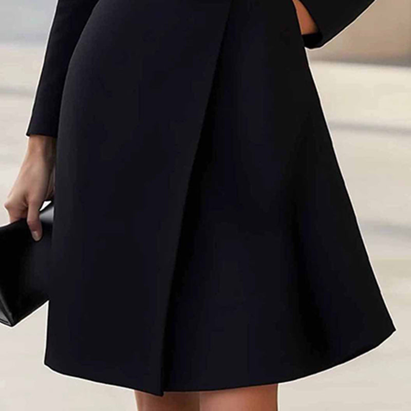 Women's Stand Collar Long Sleeve Dress, Elegant High Waist Belted Midi Dress, Slim Fit Office Formal Dress