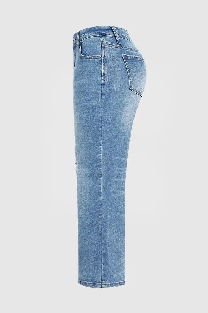 Low-Rise Cropped Boyfriend Jeans For Women, Relaxed Fit Straight Leg Denim With A Distressed Raw Hem, Casual Light Wash Pants