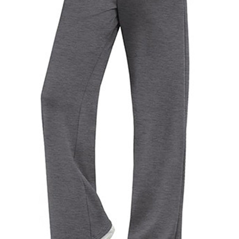 Women's Solid Color 2-Piece Set, Crew Neck Long Sleeve Ruffle Design Top With Tie-Waist Wide Leg Pants For Spring And Fall