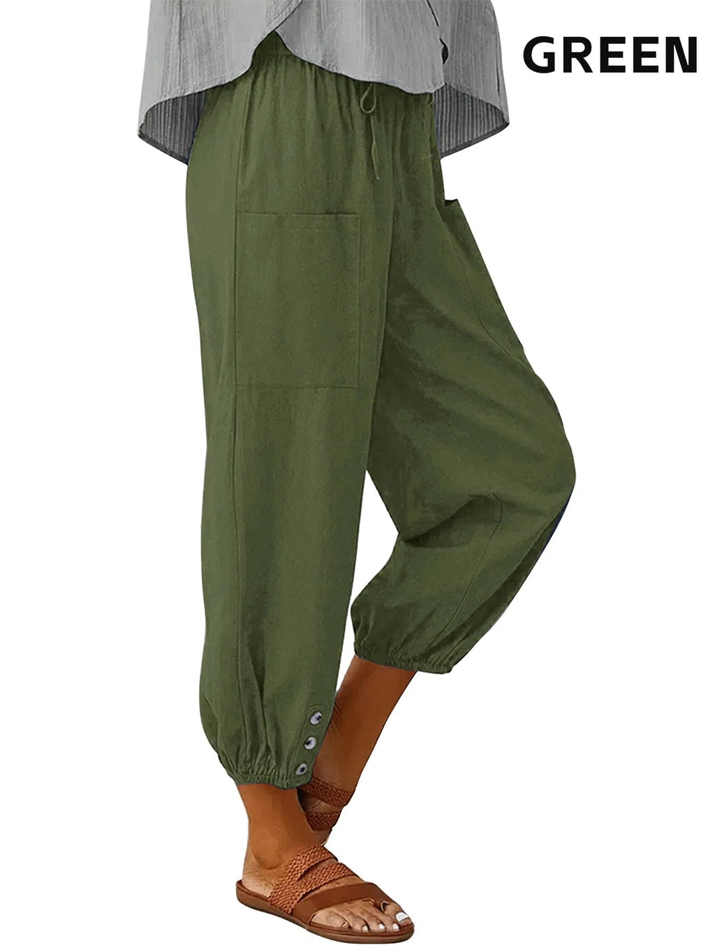 3pcs High-Waisted Button Wide-Leg Pants Cropped, Comfy & Effortlessly Chic