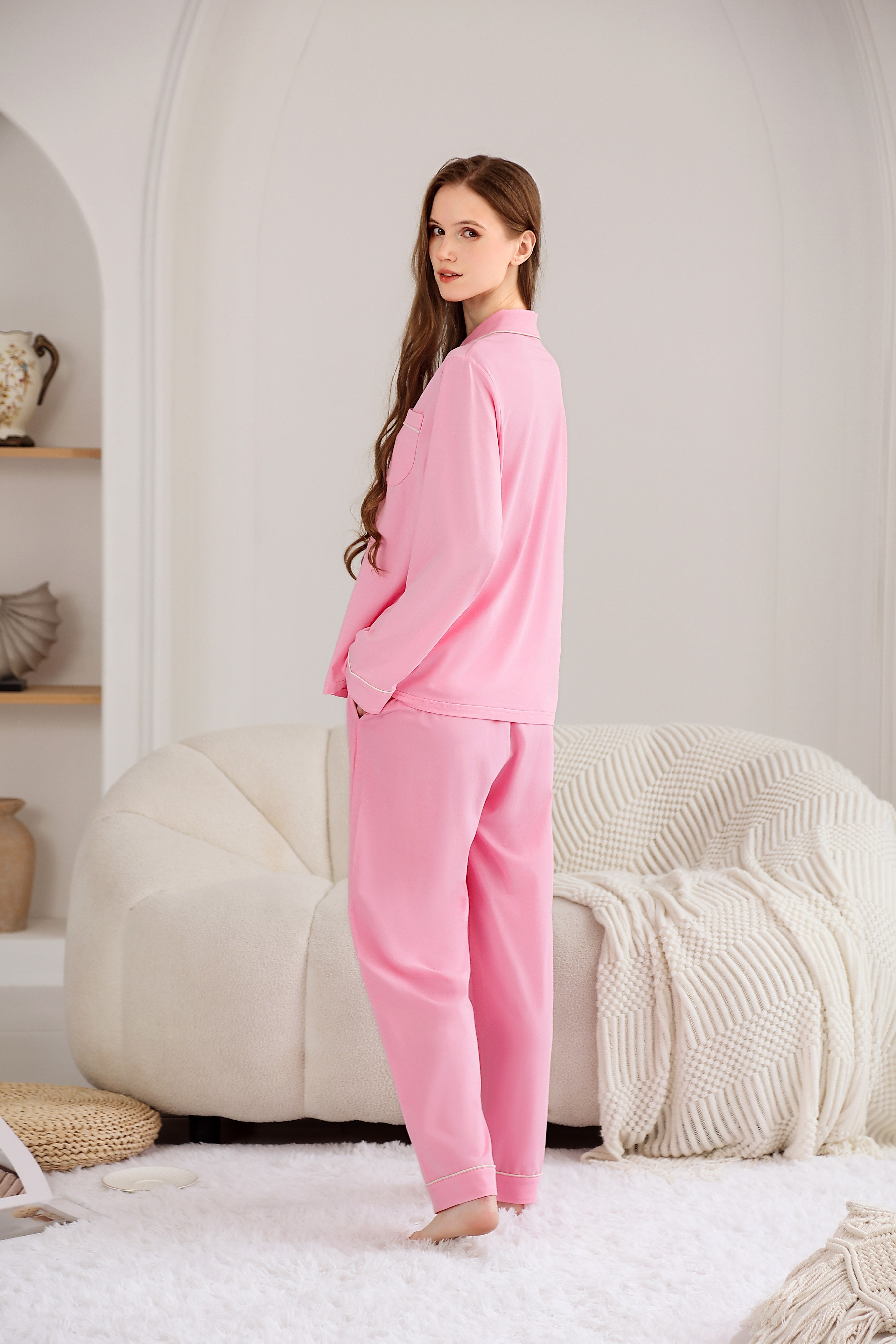 RONGTAI Cotton Womens Pajama Sets Comfy Fall Winter Pajama Set Long Sleeve Sleepwear 2 Pcs Pjs Nightwear S-XXL