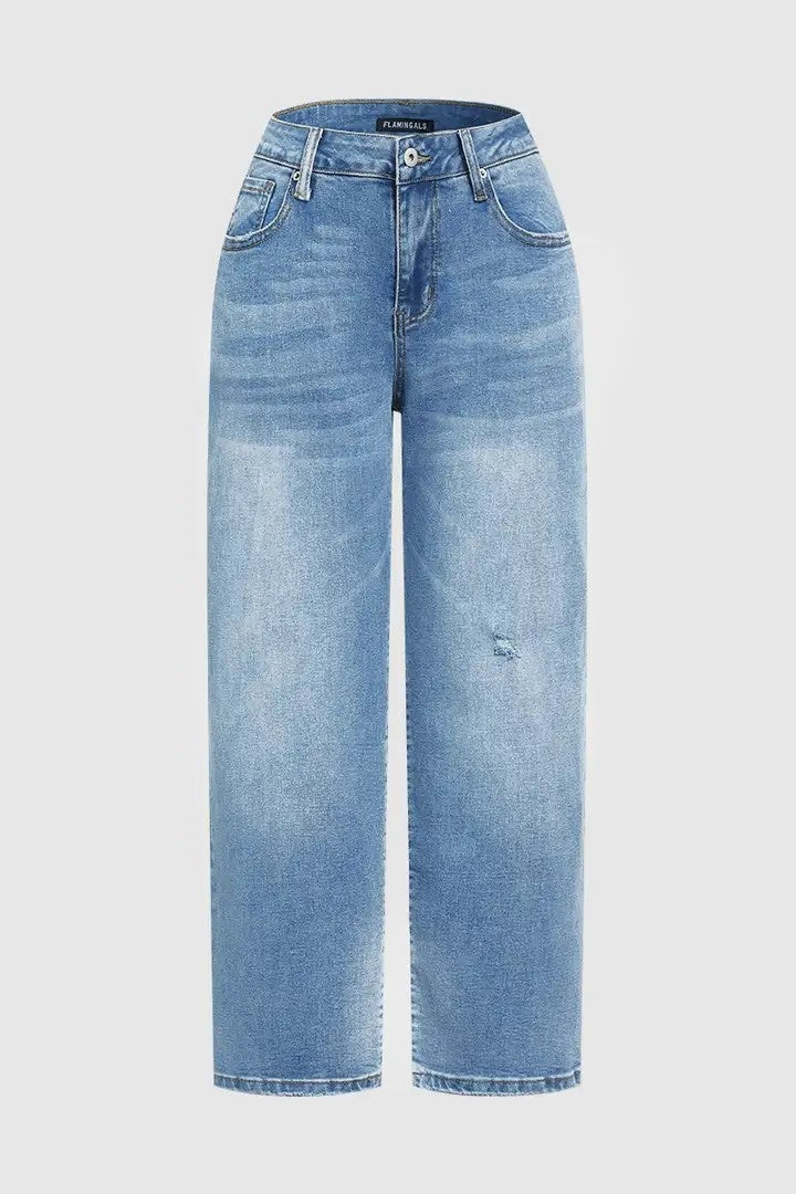 Low-Rise Cropped Boyfriend Jeans For Women, Relaxed Fit Straight Leg Denim With A Distressed Raw Hem, Casual Light Wash Pants