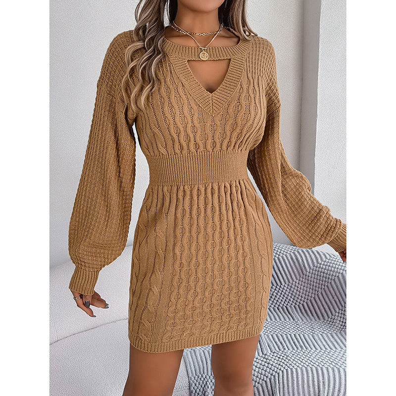 Womens Long Sleeve Sweater Dress Sexy Cut Out Bodycon Mini Fall Dress Trendy Ribbed Ladies Winter Sweater