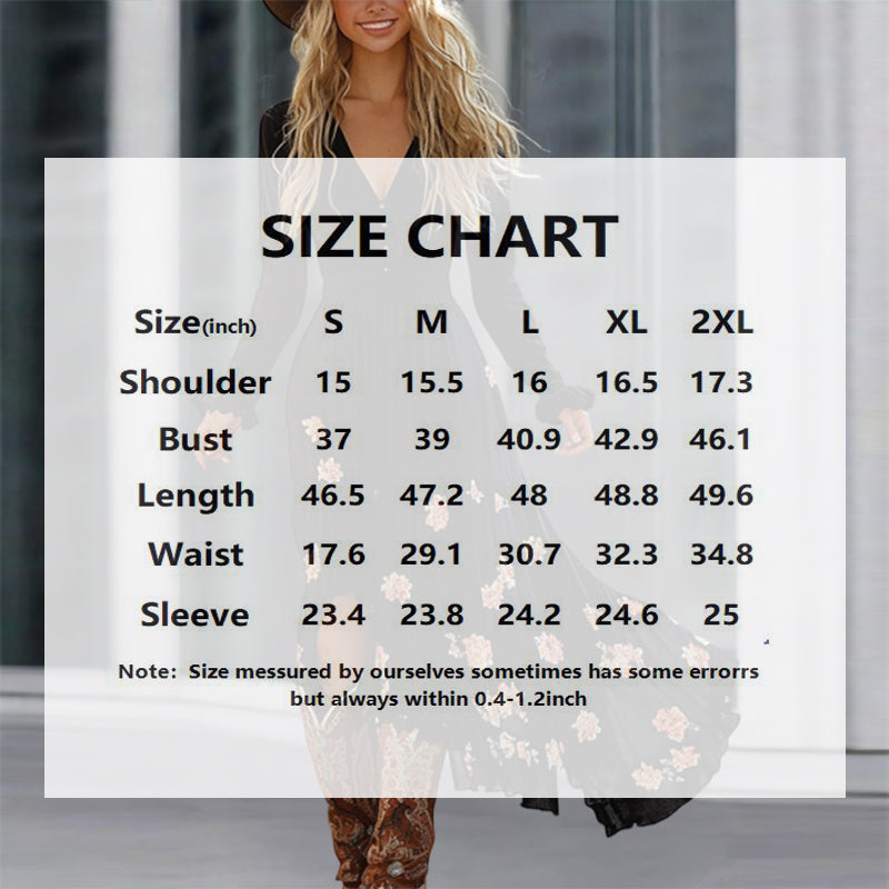 Women's Floral Print V-Neck Maxi Dress, Flowy A-Line Long Sleeve Gown For Vacation And Daily Wear