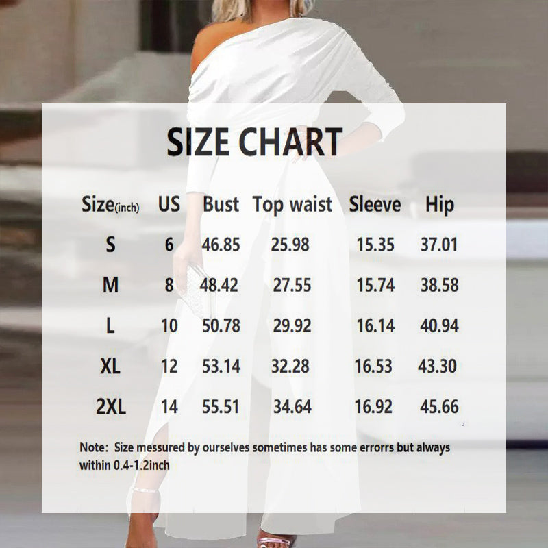 Women's Elegant One-Shoulder Jumpsuit With Long Sleeves & Pants Slit Pleated Waist Formal & Party For Spring&Summer