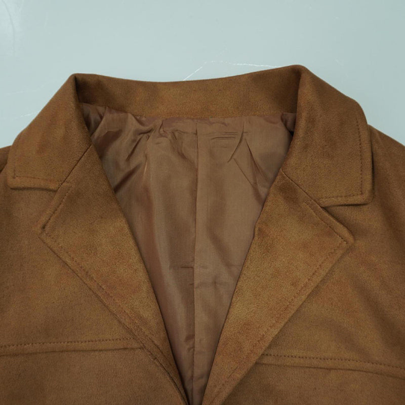 Women's Suede-Look Blazer Jacket, Classic V-Notch Lapel Button Front Coat, Machine Washable Versatile Casual Jacket