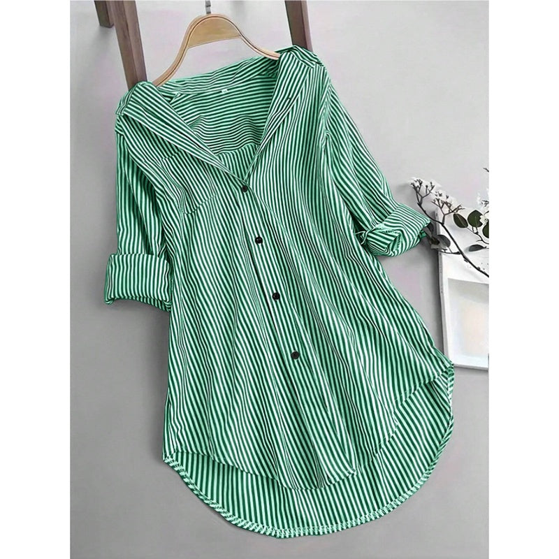 Women Oversized Button Down Striped Shirts Casual Long Sleeve Boyfriend Blouse Top