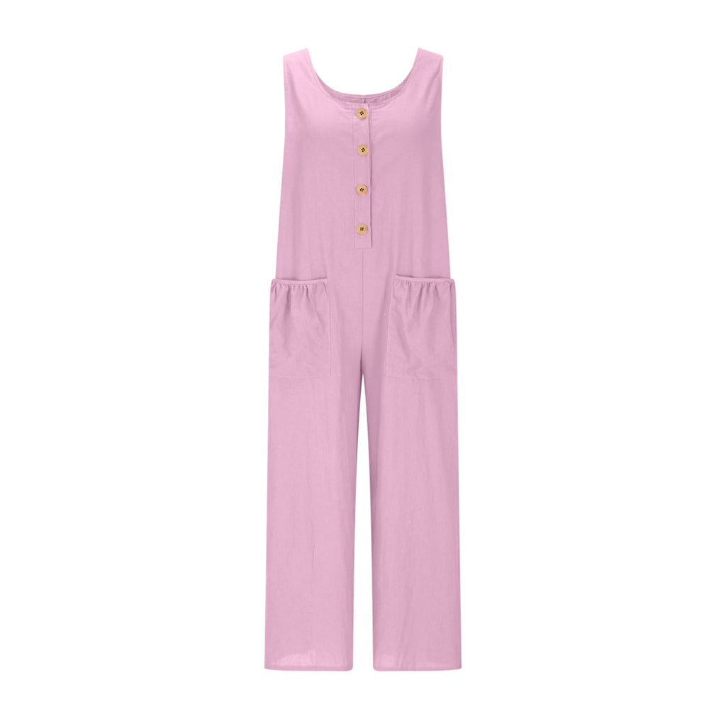 Women's Elegant Wide-Leg Jumpsuit - Button Front Formal & Casual Romper, Lightweight Wear