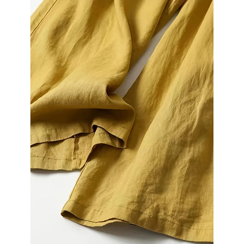 Women's Wide Leg Palazzo Pants Cotton Linen Elastic Waist Casual Pants Breathable Summer Trousers With Pockets