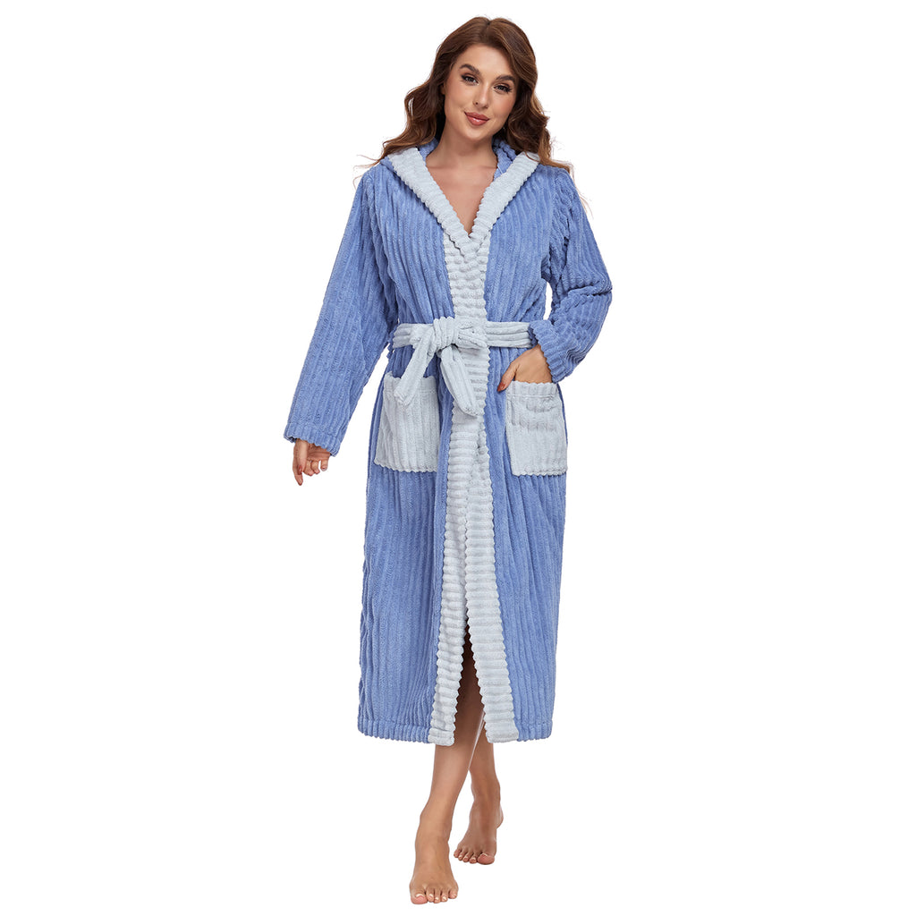 RONGTAI Luxury Plush Absorbency Robe For Women Extra Long Fleece Bathrobe With Hood & Pockets Warm Terry Cloth Loungewear