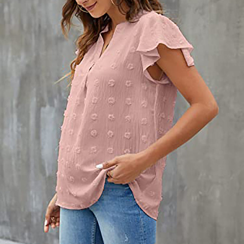 Women's Summer V Neck Ruffle Short Sleeve Blouse Business Office Casual Top Shirts