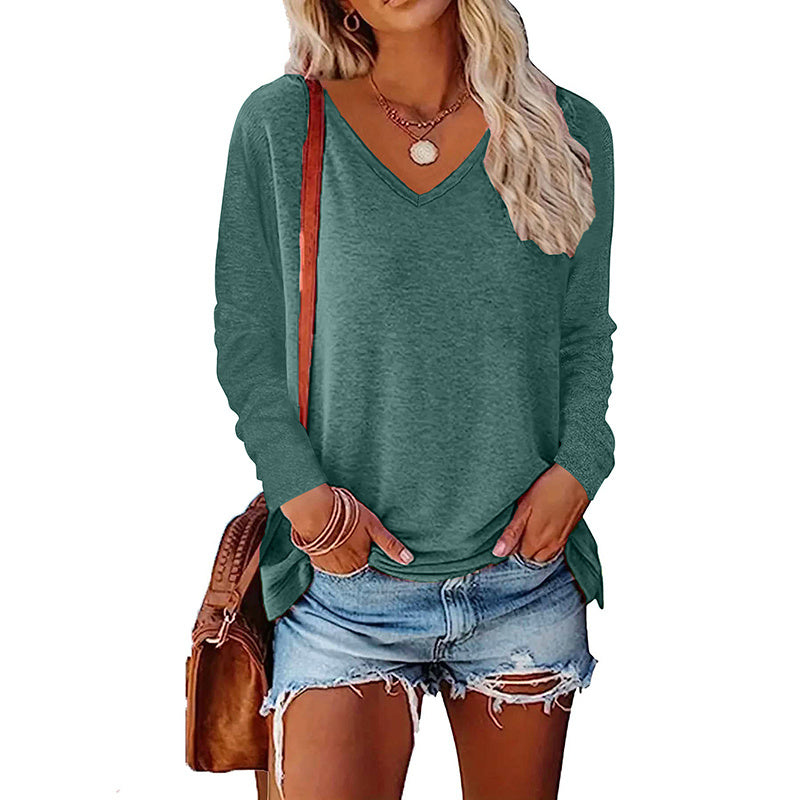 4 Pack Long Sleeve Tops For Women V Neck Dressy Basics Tees Casual Trendy Loose Fit T Shirts