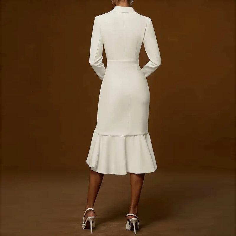 Women's Solid Color Notch Lapel Mermaid Dress Bodycon Office Dress With Asymmetrical Hem For Formal Events