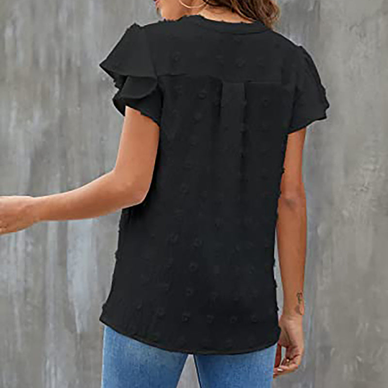 Women's Summer V Neck Ruffle Short Sleeve Blouse Business Office Casual Top Shirts
