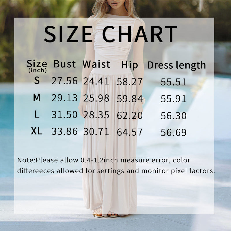 Womens Sleeveless Maxi Long Dress Summer Crew Neck Ruched Pleated Flowy Dress