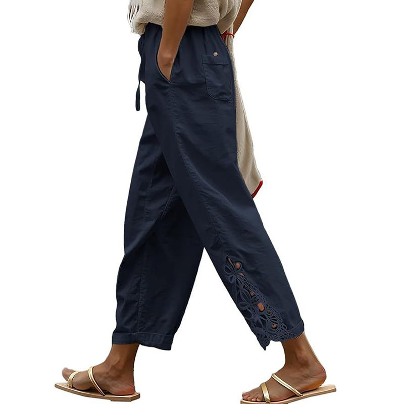 Women Casual Lightweight Drawstring Elastic Waist Pants With Pockets
