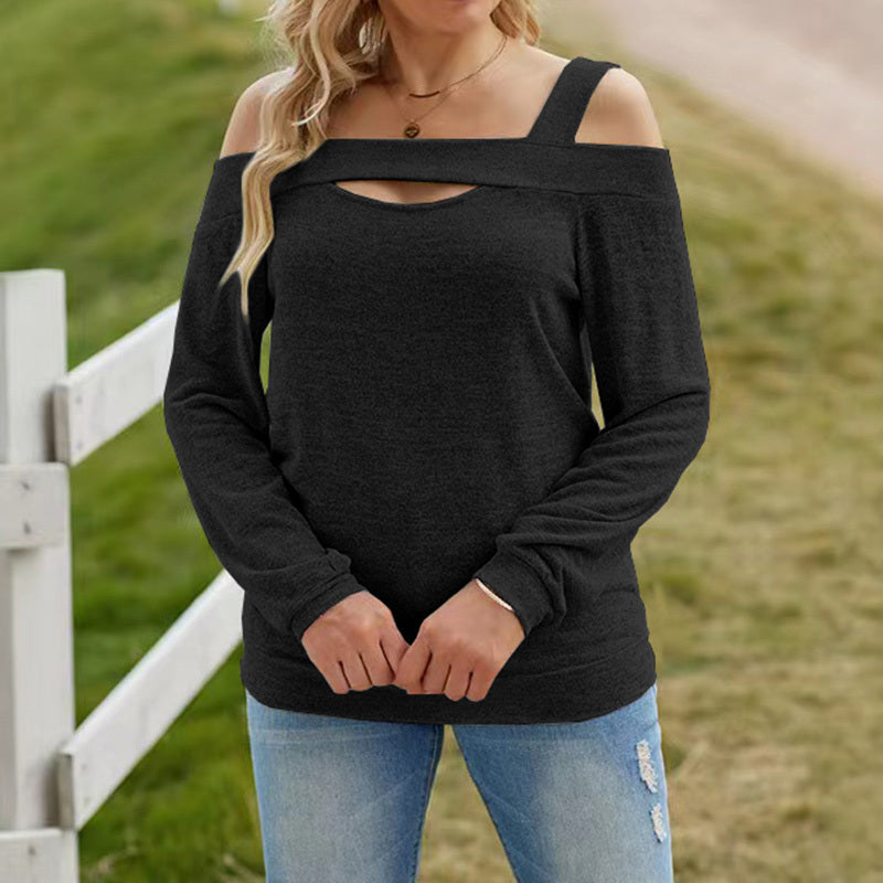 Womens Cold Shoulder Top Cut Out Long Sleeve Basic T Shirts Casual Blouse Tshirts