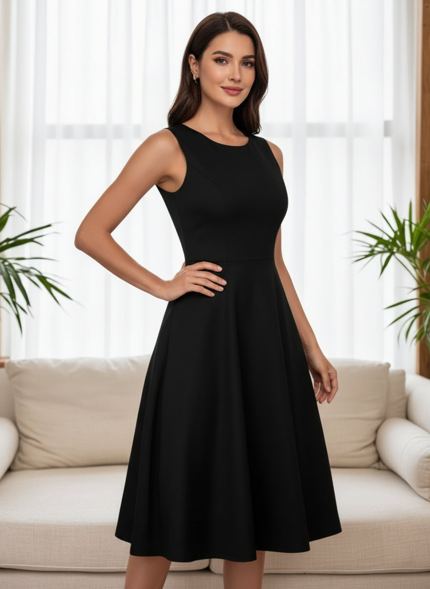 2025 Women's New Retro Style Pocket Pleated Floral Lace Horn A-line Skirt Casual Party Cocktail Dress Sleeveless