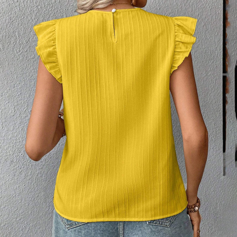 Women's Ruffle Short Sleeve Summer Tops Cute Crew Neck Floral Crochet Blouses Shirts