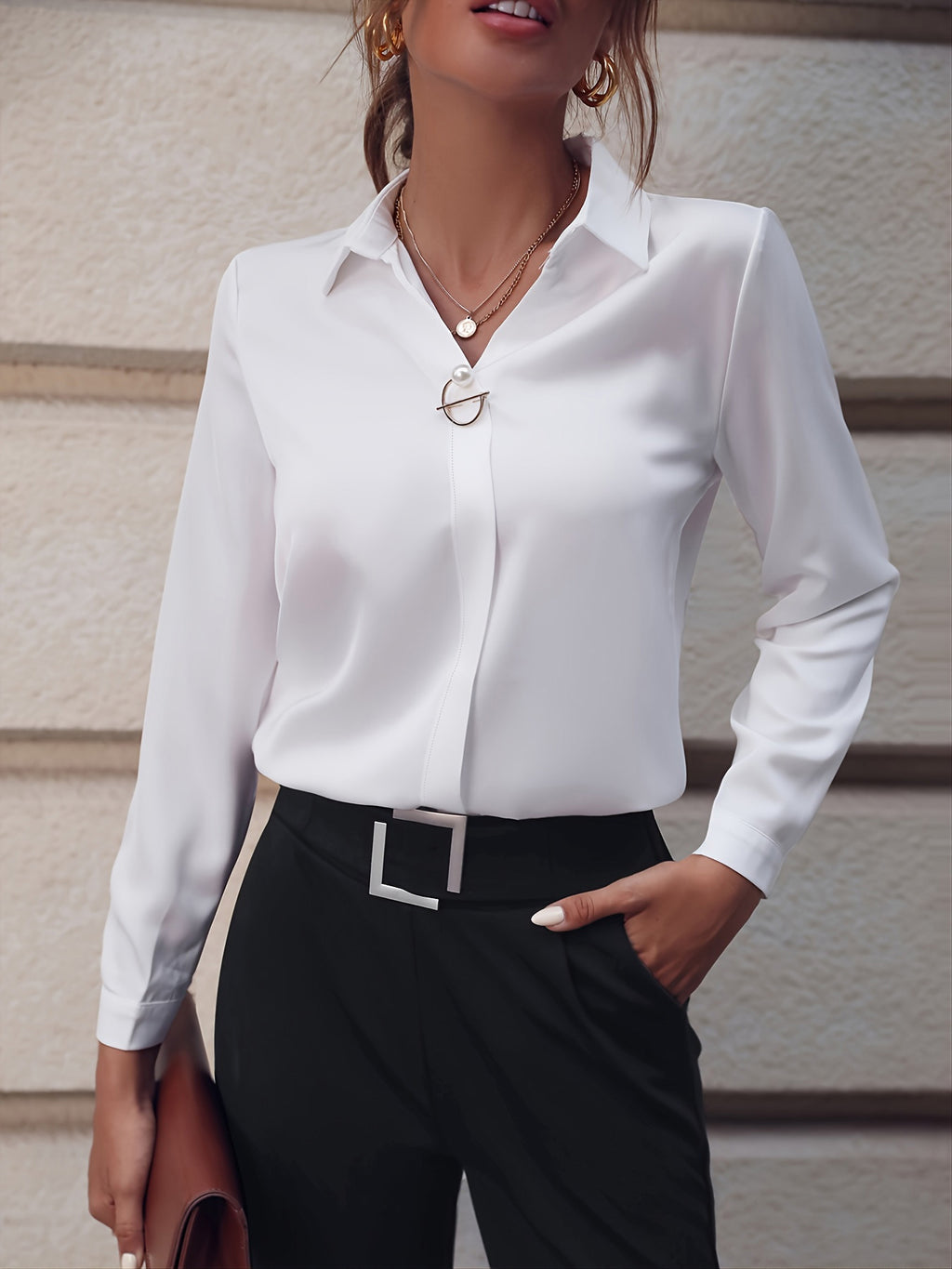 Fashionable Elegant Business Style Long Sleeve Shirt With Pearl Button