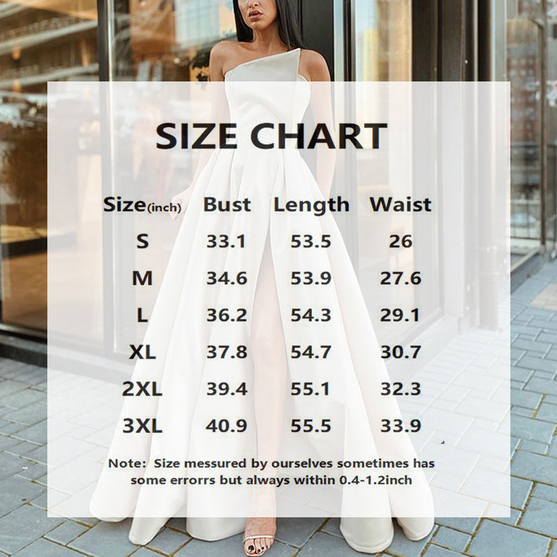 Women's Solid Color Strapless Evening Gown, High Slit Ruched Bust And Flared Skirt For Banquet & Formal Events