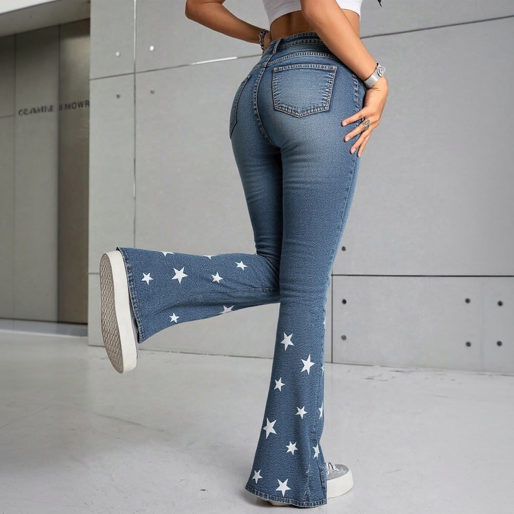 Women High Waisted Star Patchwork Flare 4th Of July Outfits For Women Bell Bottom Denim Pants For Curvy Girls Slim Fit Curve Enhancing Soft Stretch Fabric