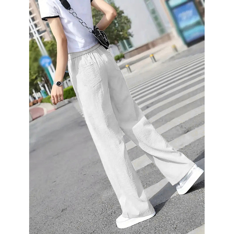 Women's Casual Pants Drawstring Elastic Waist Pants Flowy Wide Leg Trousers With Pockets