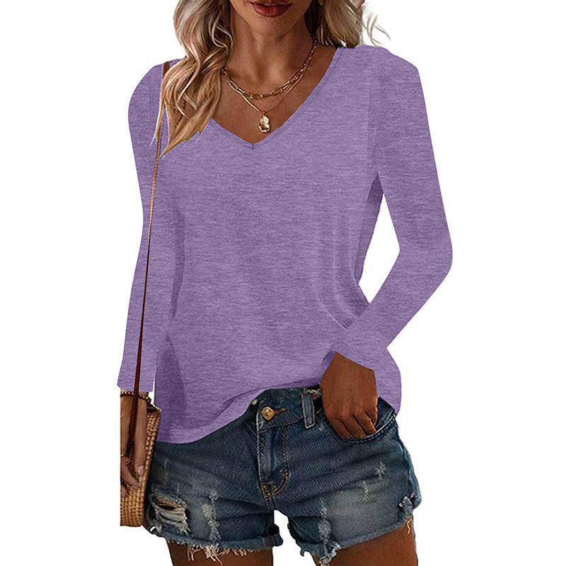 4 Pack Long Sleeve Tops For Women V Neck Dressy Basics Tees Casual Trendy Loose Fit T Shirts